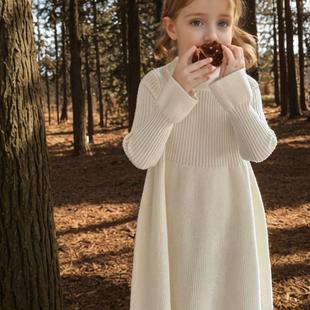女童中长款毛衣裙连衣裙内搭复古打底白色宝宝针织裙法式欧美网红