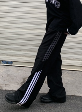 传奇商行legend原创休闲百搭四季条纹拼接情侣宽松男女潮运动裤子