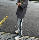 legend传奇商行高街做旧复古水洗拼接拉链男女牛仔裤 情侣直筒裤 潮