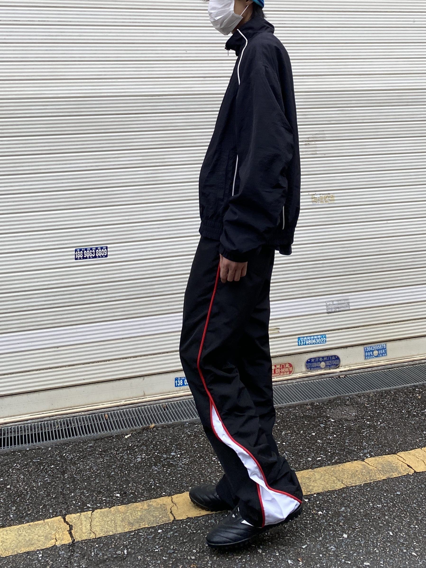 传奇商行撞色夏季潮常规款休闲裤宽松裤子高街微喇运动情侣长裤