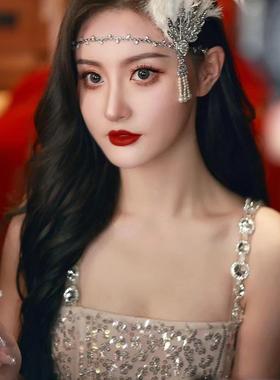 化妆舞会单身派对复古配饰奥黛丽赫本烟杆珍珠项链羽毛走秀头饰