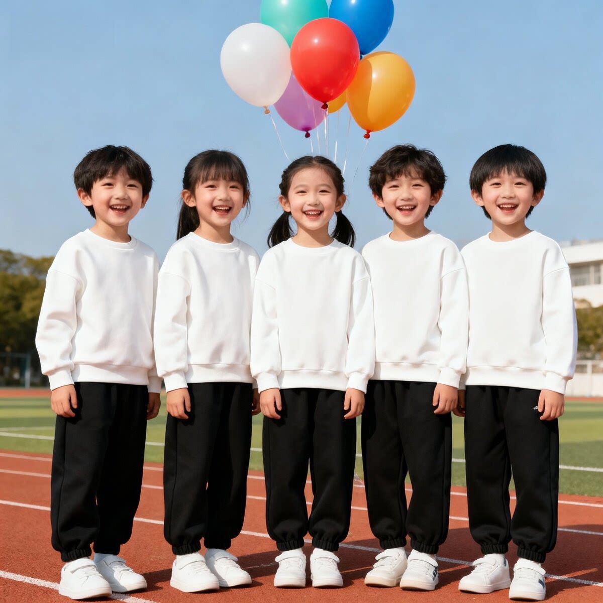 男女童纯色圆领卫衣两件套中小学生运动会入场服校园休闲运动套装