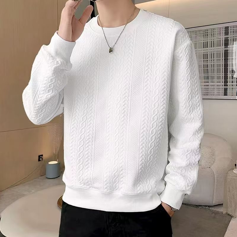 卫衣男圆领提花长袖T恤格子印花打底衫潮流帅气时尚春秋季衣服潮