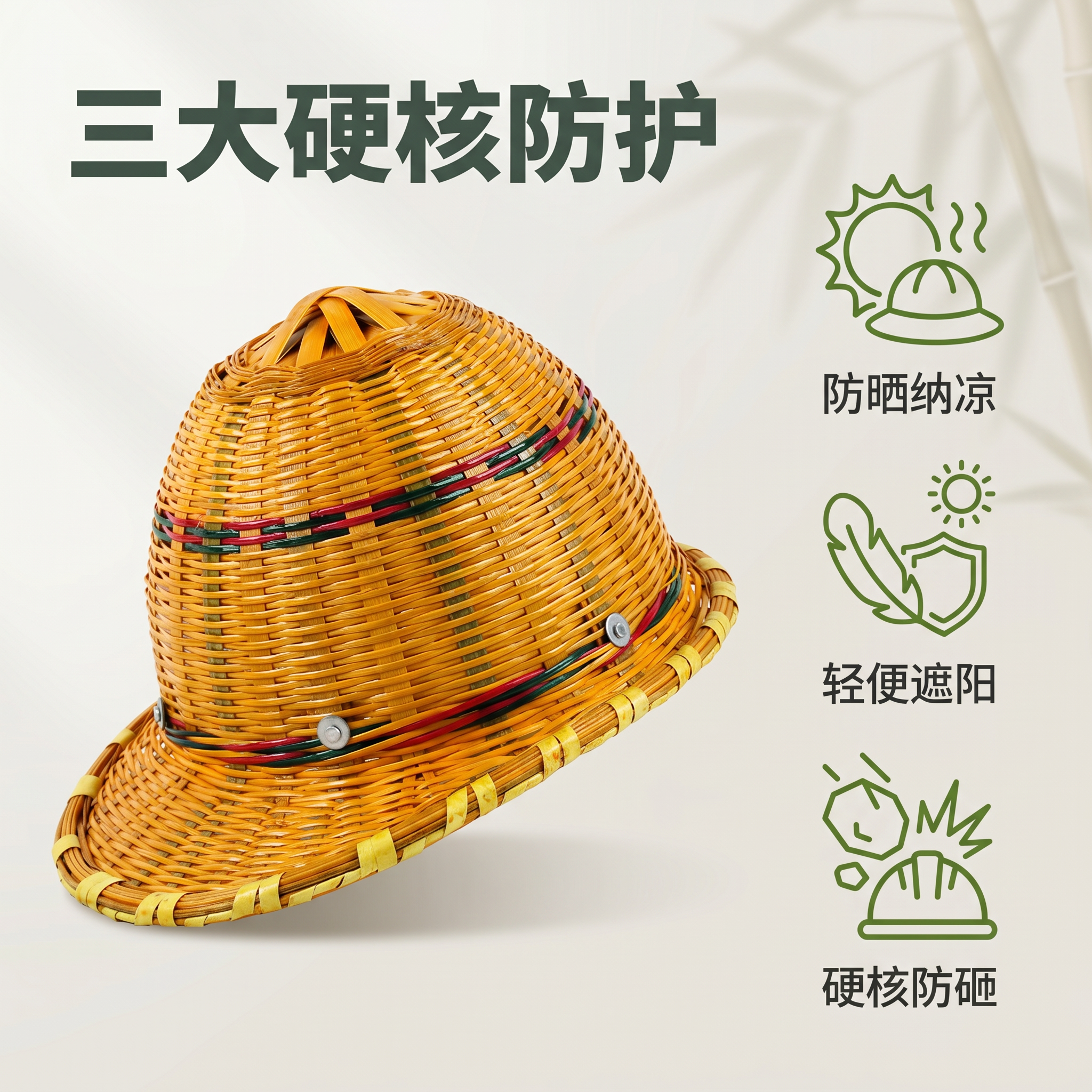 透气清凉竹编安全帽夏季防晒
