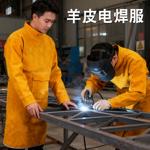 羊皮电焊服牛皮长袖焊接防烫耐磨反穿衣围裙氩弧焊阻燃隔热防护服