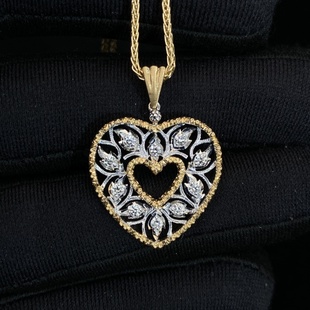 SMARTLris小山珠宝意大利雕金拉丝工艺月桂爱心项链18k金天然钻石