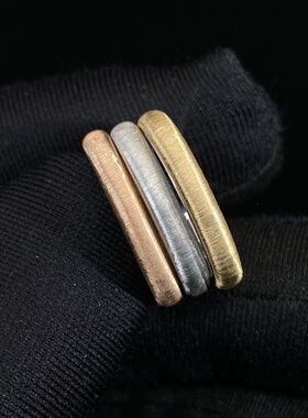 SMARTLris小山珠宝18k金意大利拉丝织纹雕金分色戒指质感实心指环