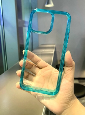 半透蓝Air适用苹果17promax手机壳iPhone16/15Plus高级ip14/13透明12小清新11P滴胶7/8凹槽Xs/XR情侣se3/2