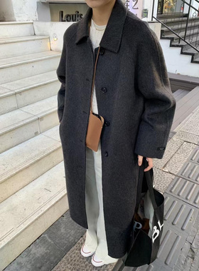 双面羊绒大衣女气质简约中长款韩版宽松羊毛呢外套高级感轻奢风