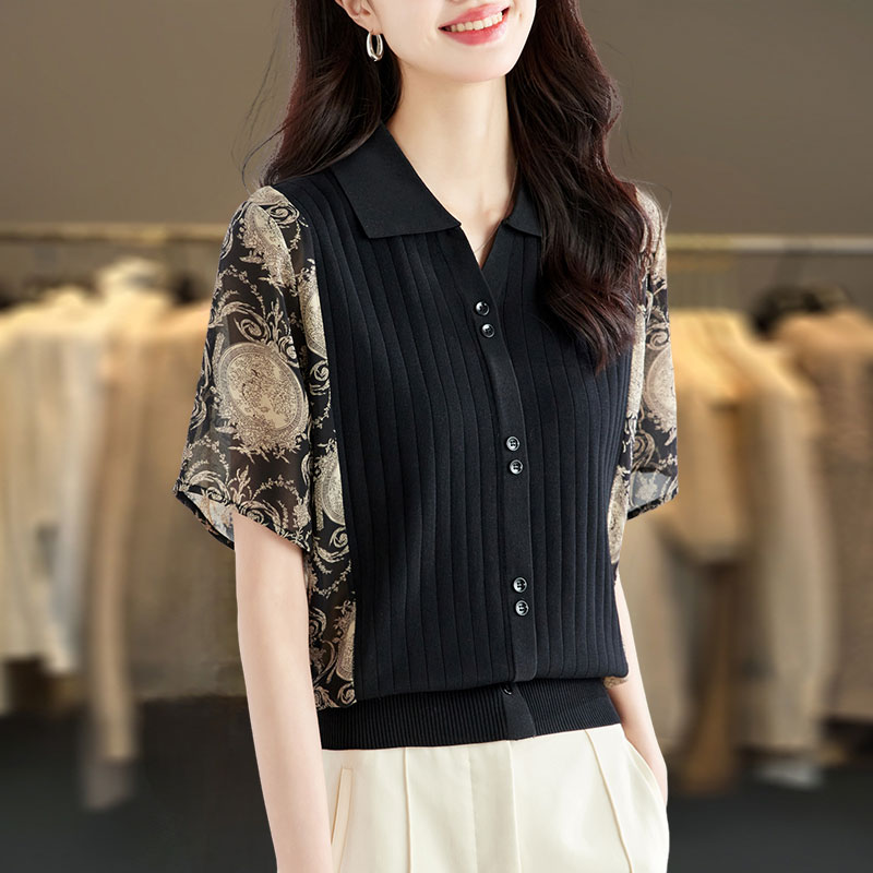 短袖t恤女2025新款大码女装蕾丝拼接夏季宽松薄款冰丝针织衫上衣