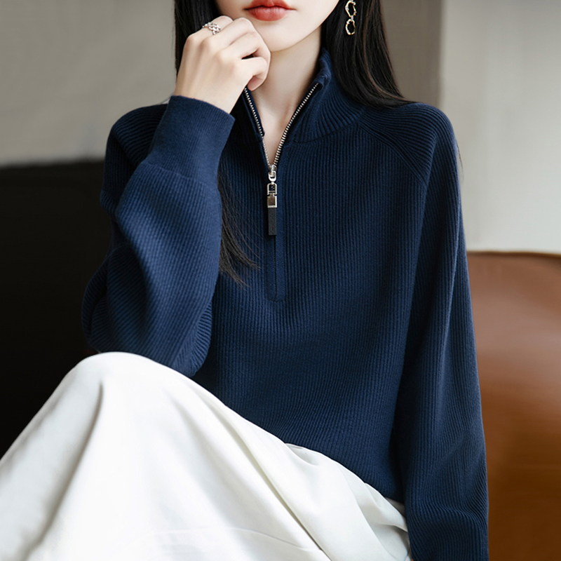 秋冬早秋拉链高领针织打底衫女2025新款秋上衣洋气大码女装1201u