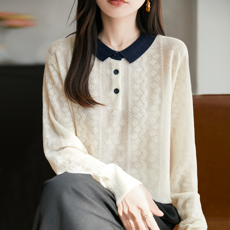 秋冬早秋撞色翻领提花针织打底衫女2025新款秋洋气大码女装1204u