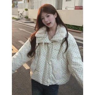 棉服女款新款小个子韩系面包女冬波点甜美可爱短款甜美风外套