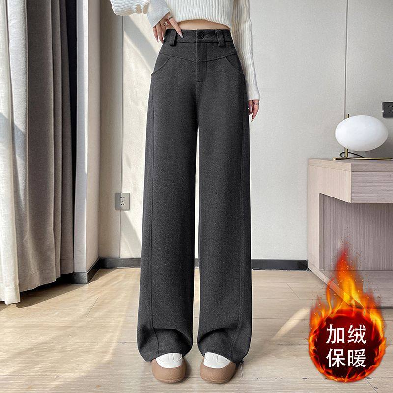 香蕉西装裤女秋冬季加绒加厚直筒窄版阔腿裤休闲毛呢垂感弯镰刀裤,女装/女士精品,休闲裤,淘宝优惠券,粉丝福利购,淘宝优惠卷