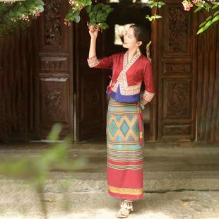 春夏季傣族传统服装西双版纳泼水节旅游拍照显瘦气质傣族演出服装