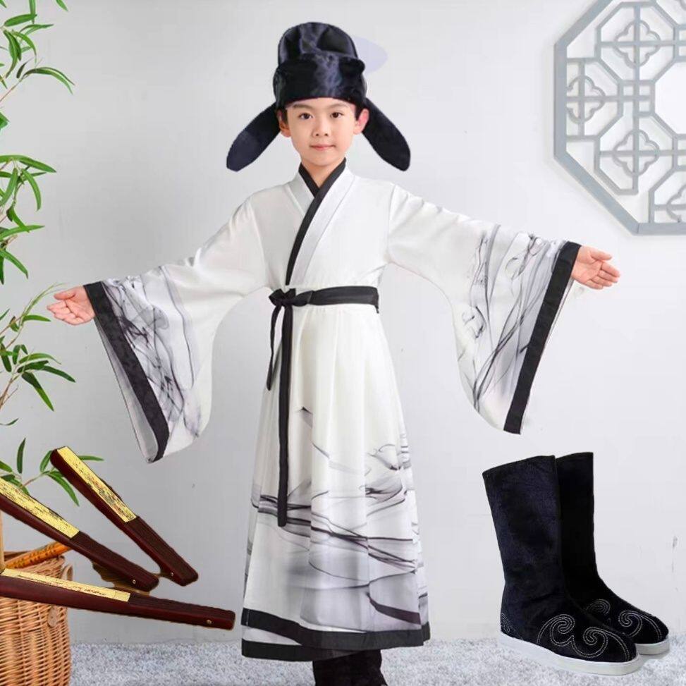 儿童古装唐代宋朝诗人才子李白杜甫唐诗宋词诗歌朗诵男童表演出服