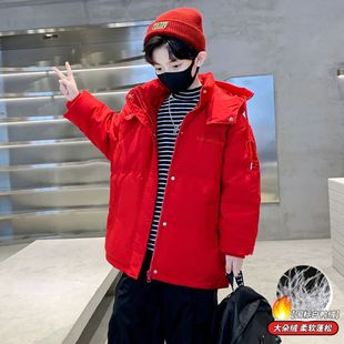 儿童装男童冬装羽绒服2025新款中大童冬季龙年本命年红色白鸭绒潮