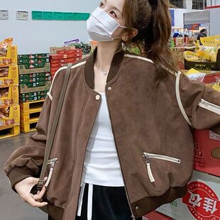 设计感小众高级感小个子咖色棒球服女2025春秋款超好看夹克外套ch