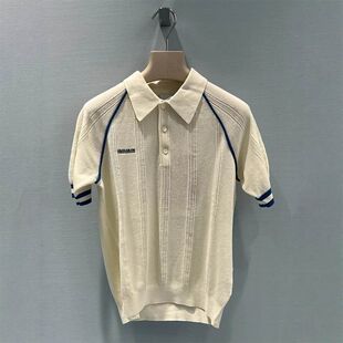 南油字母polo女25嵌花镂空上衣领短袖 新款 徽标针织衫 夏季