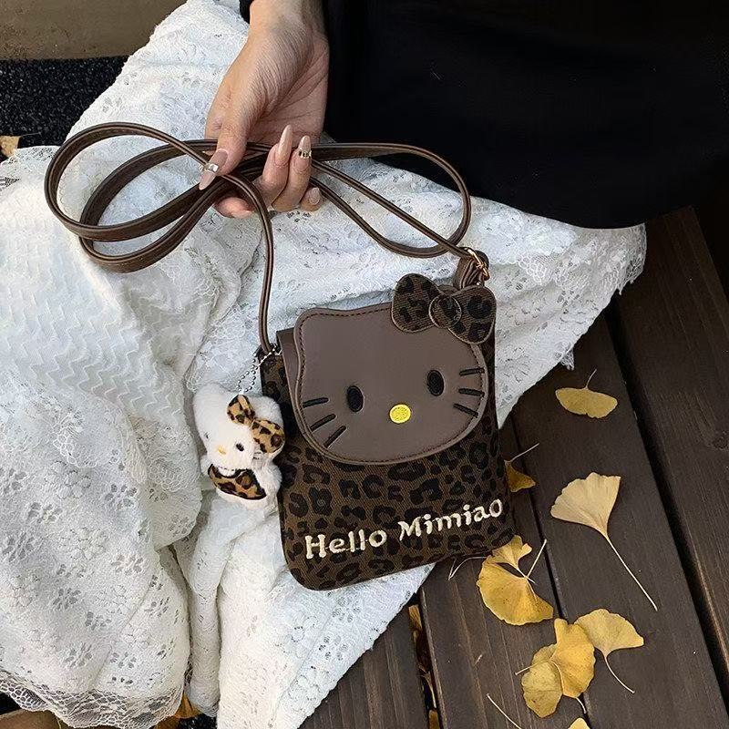 韩版豹纹猫咪迷你翻盖斜挎女包