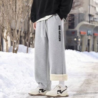 羊羔绒裤子男加绒加厚大码宽松直筒棉裤秋冬季运动休闲弹力保暖裤