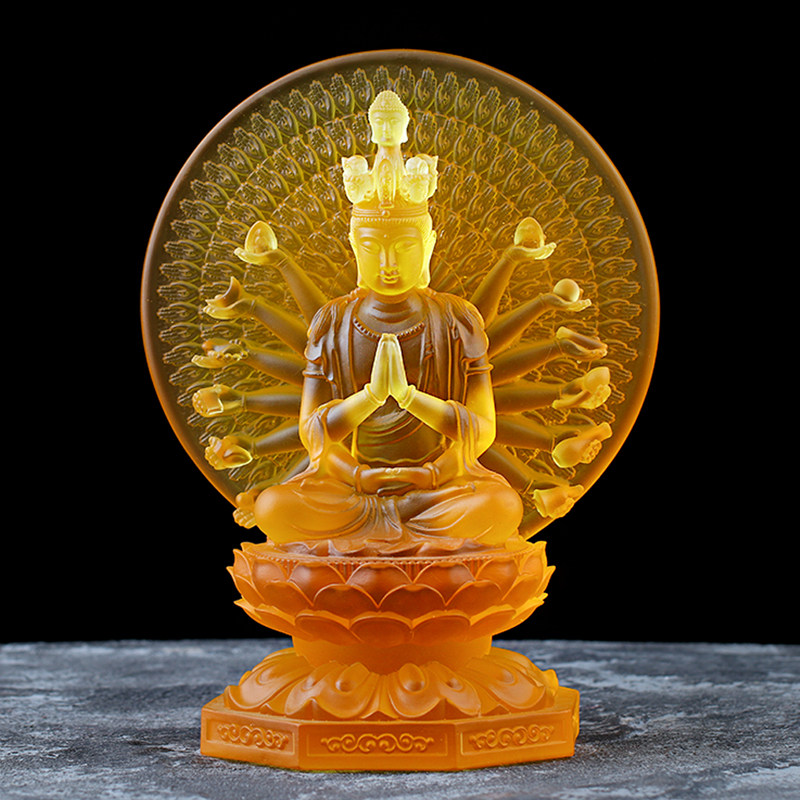 古法琉璃千手观音佛像寺庙家居佛堂客厅供奉工艺品摆设中式手工