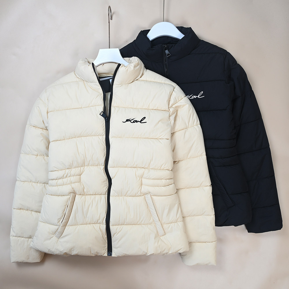 美系K尔 新款女士绗缝刺绣松紧腰立领夹棉休闲百搭棉服