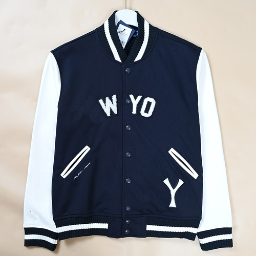 美国单   秋冬情侣新款植绒字母贴布立领腹绒针织棒球服开衫外套