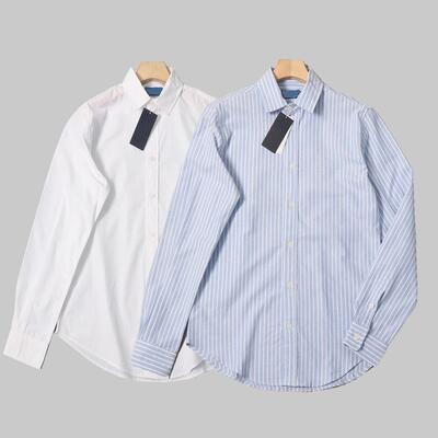 美国单女士长袖两色衬衫  通勤棉质刺绣小标修身长袖衬衫