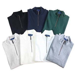 上衣 卫衣 美国单男装 半拉链立领刺绣小标中厚棉质圆领套头长袖