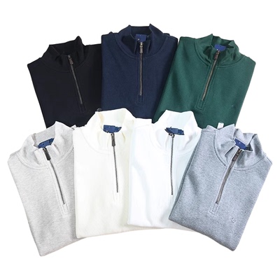 棉质半拉链小标立领套头上衣长袖