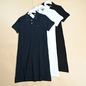 美系 夏季新款女士棉质刺绣小标修身短袖POLO连衣裙