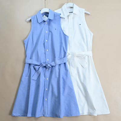 新款经典刺绣小标白月光初恋感小白裙 无袖Polo系带女士连衣裙