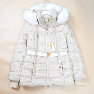 女士满字母可脱卸帽毛领蓬松夹棉休闲棉服 新款 美M系 冬季