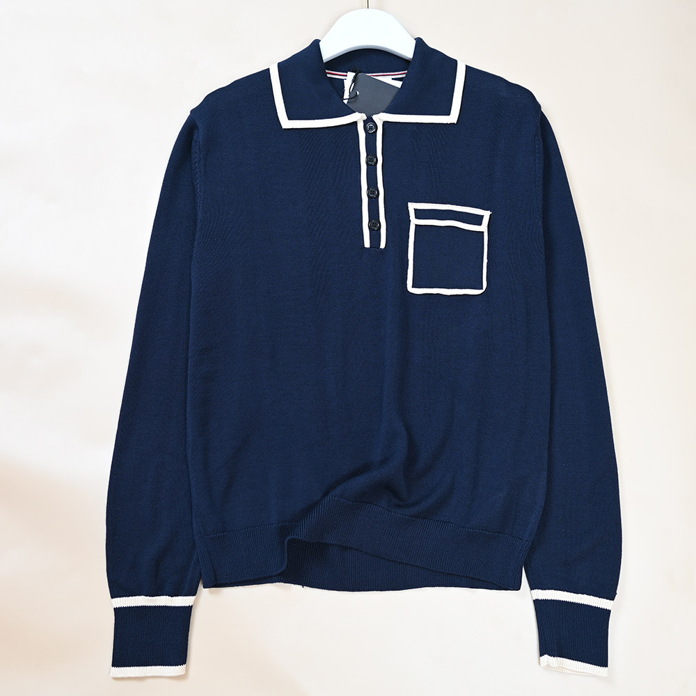 美汤系  秋冬新款女士撞色边翻领贴口袋装饰长袖针织衫,女装/女士精品,毛针织衫,淘宝优惠券,粉丝福利购,淘宝优惠卷