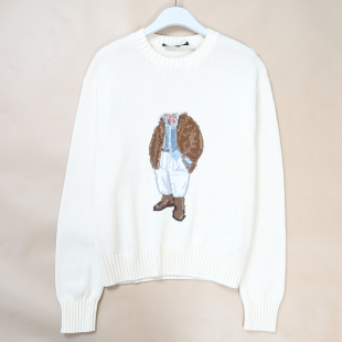 美国单  新款女士卡通图案粗针圆领长袖百搭款针织毛衣