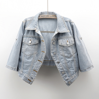 夏季新款短袖软微胖mm牛仔外套女短款薄款百搭休闲牛仔褂搭配裙子