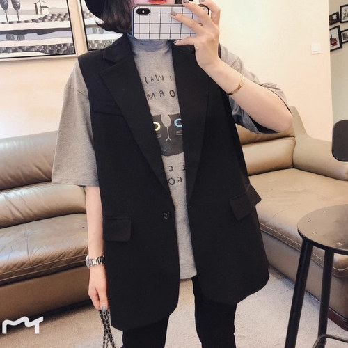 薄款黑色西服马夹外穿坎肩