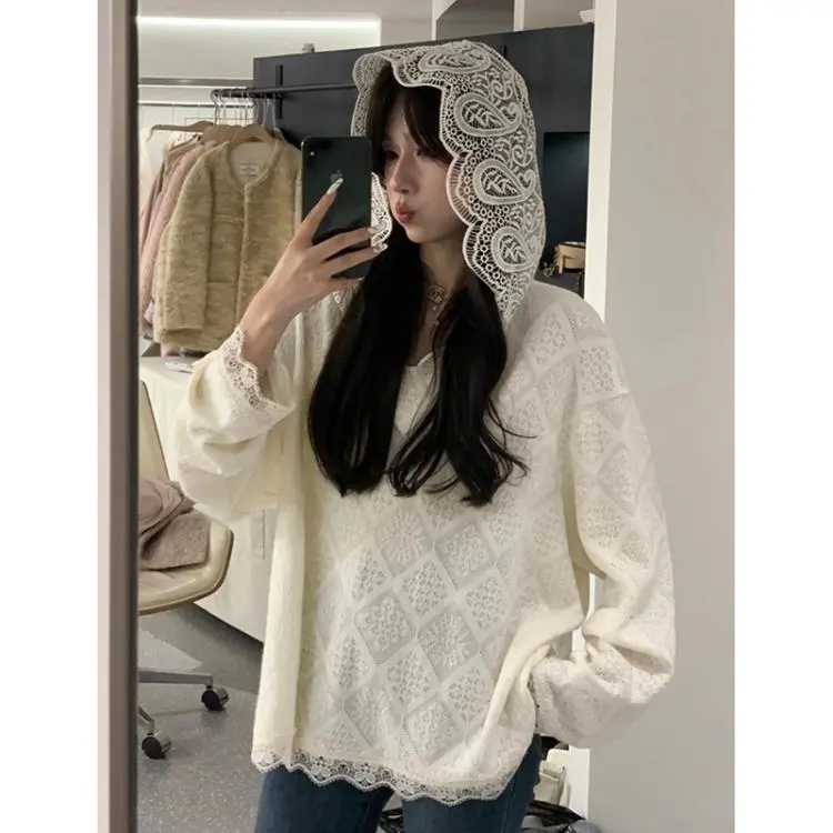 大码胖mm300斤设计提花蕾丝衫