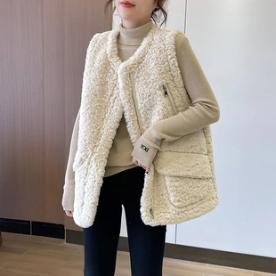 羊羔毛绒大码马甲女秋冬新款200斤胖MM外穿百搭马夹背心坎肩外套.