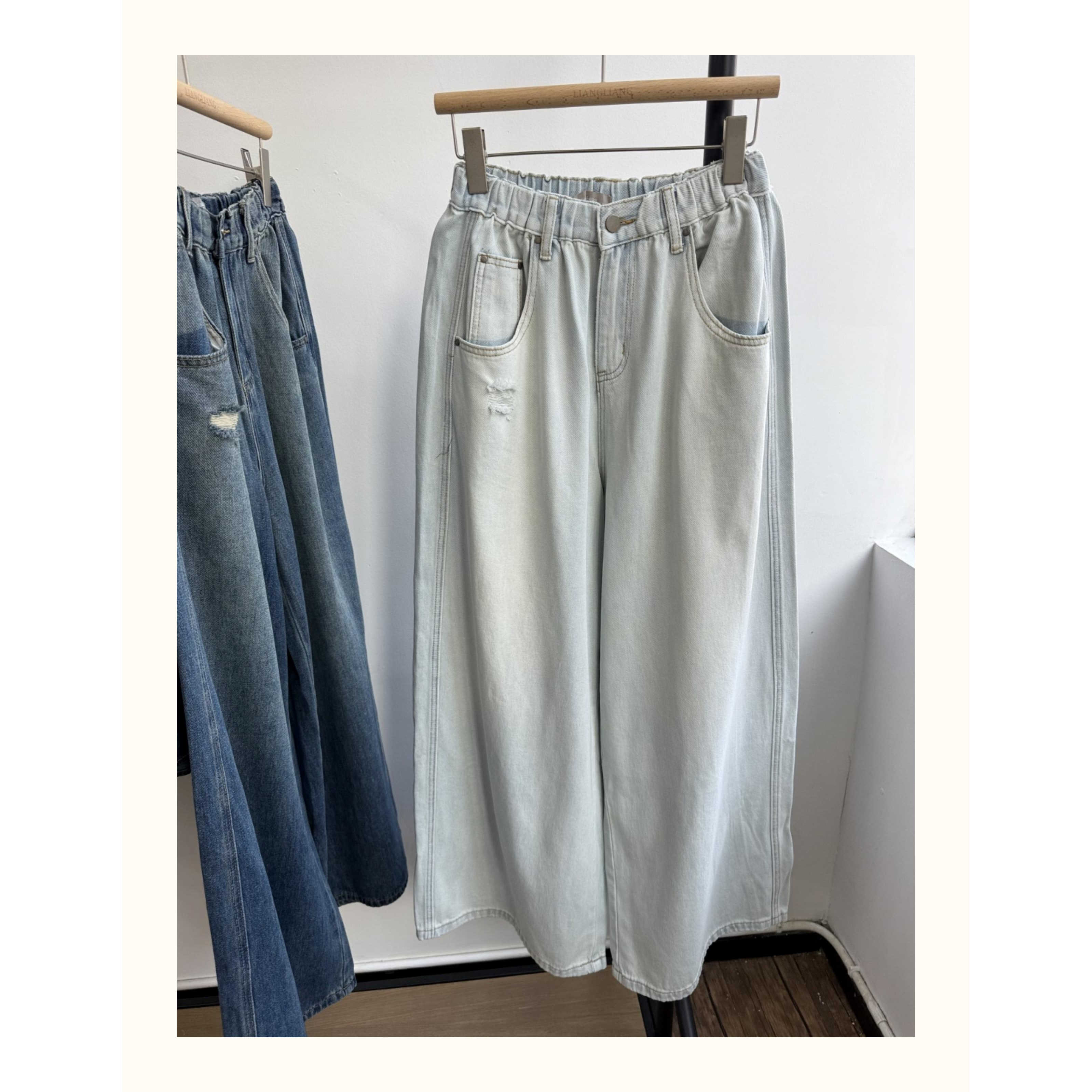 女夏季薄款胖mm流苏拼接牛仔阔腿裤特大码300斤宽松直筒休闲裤子1