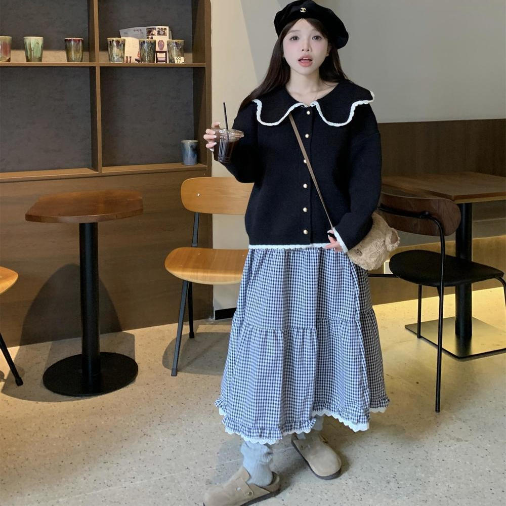 胖妹妹针织女长袖套头款娃娃领毛针织衫秋冬毛衣短款宽松显瘦上衣