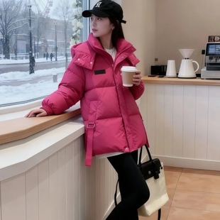 多巴胺系火龙果色棉服女冬季新款设计感大码学生加厚棉袄保暖外套