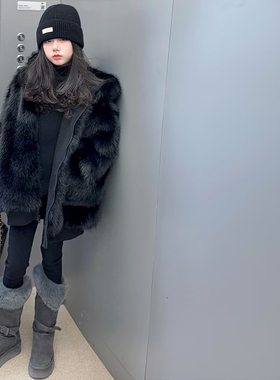 女童黑色座山雕外套双面穿外套2026秋冬新款棉服保暖外套毛毛衣潮