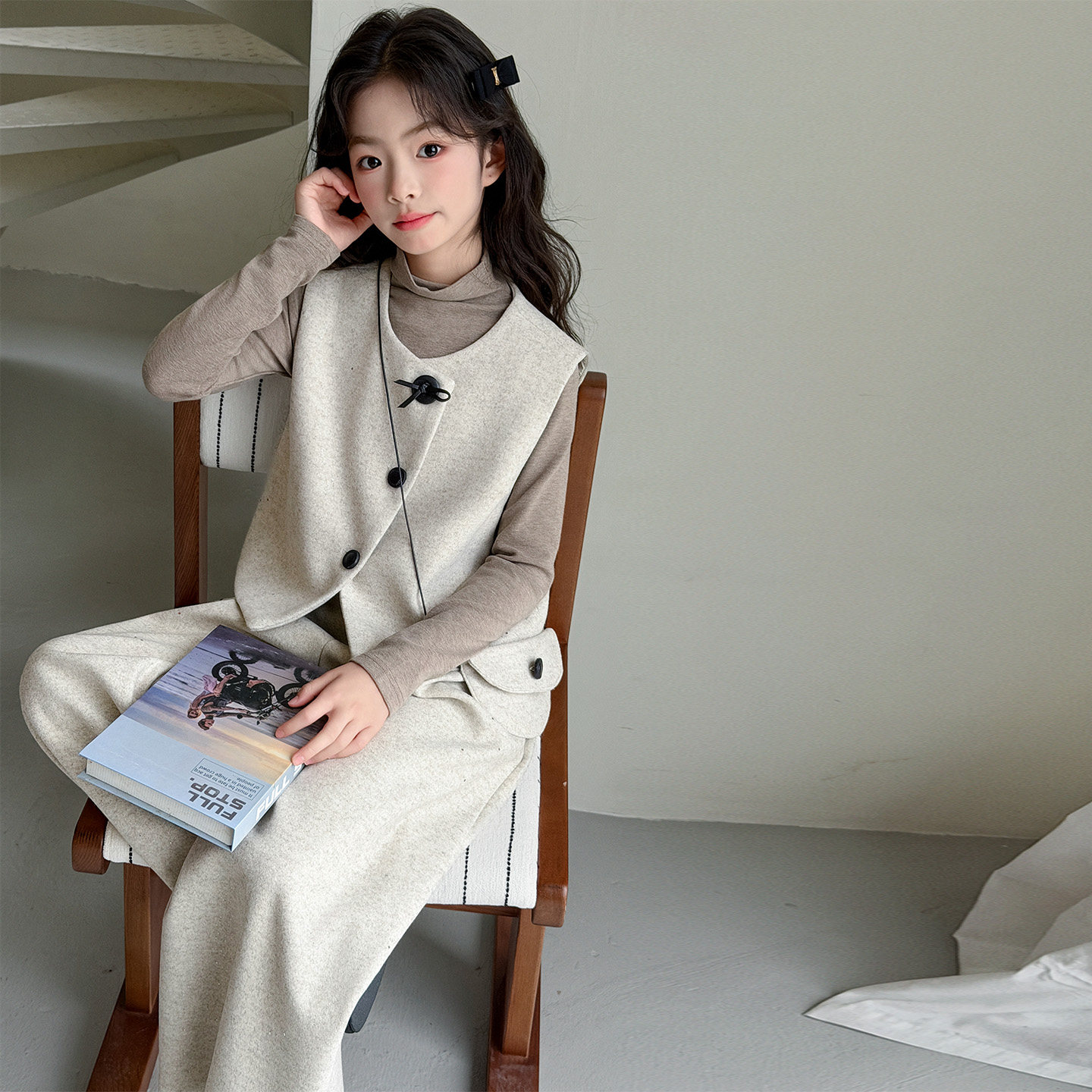 2026新春新款气质毛呢时尚套装女高级感精致爆款马甲阔腿裤三件套,童装/婴儿装/亲子装,套装,淘宝优惠券,粉丝福利购,淘宝优惠卷