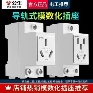 配电箱轨道插座 公牛模数化插座LAC30五孔三插16A二孔10A导轨式