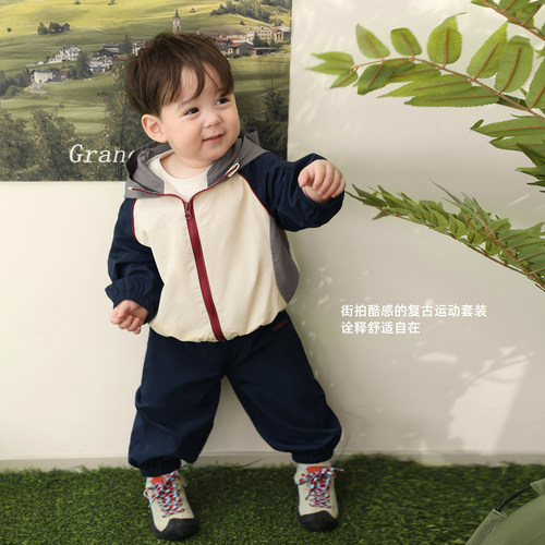 小O爸男婴童 男宝宝春秋季运动套装2026新款婴儿薄款户外风衣春装