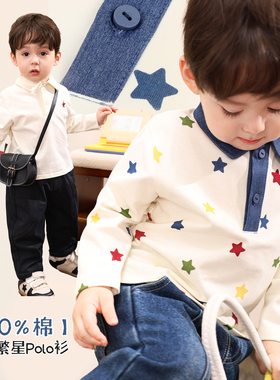 小O爸男婴童 男宝宝长袖t恤春秋2025新款棉质a类婴儿POLO上衣
