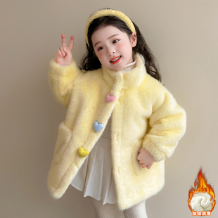 女童毛毛外套冬装2025新款洋气儿童中长款皮毛一体貂皮毛大衣皮草