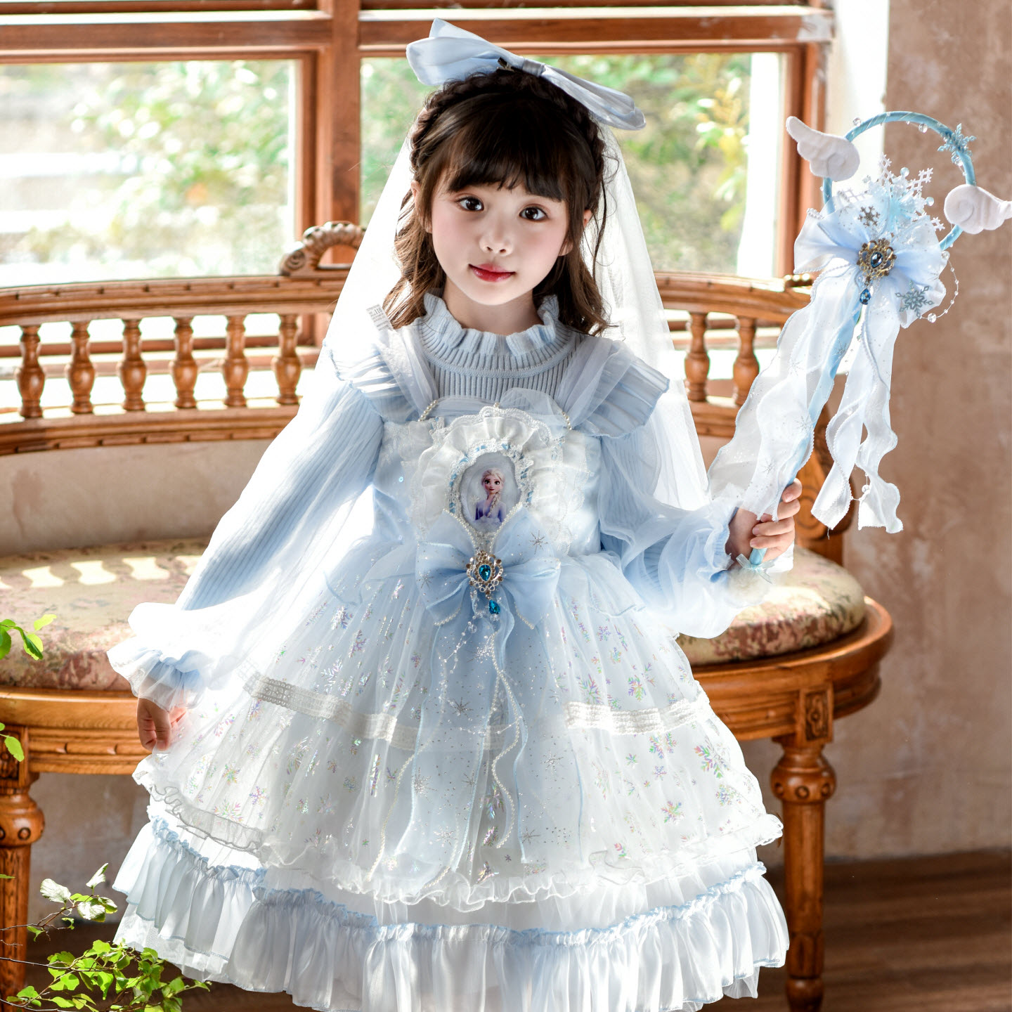 女童加厚秋冬毛衣爱莎女孩蓬蓬裙